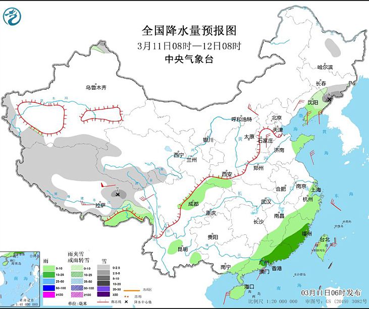 吉林辽宁有中到大雪天气 江南华南等地有小到中雨