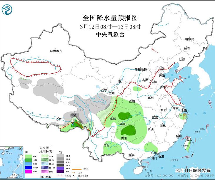 吉林辽宁有中到大雪天气 江南华南等地有小到中雨